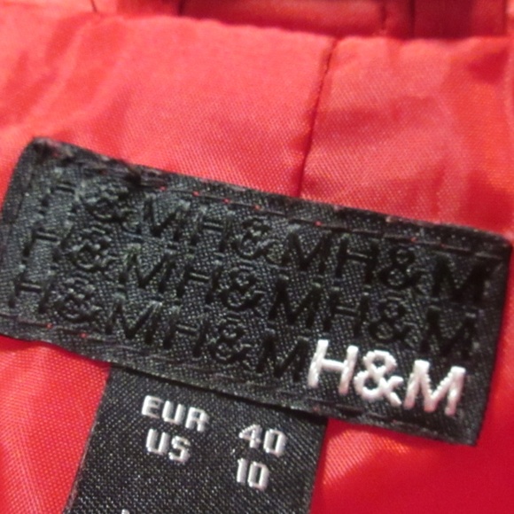 H&M Womens Red Puffer Jacket Coat size 10 Medium Oversized Quilted Snap Closure - Picture 8 of 8
